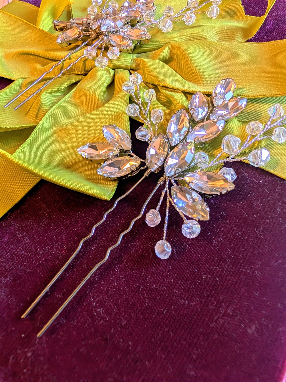 UNICRA Bridal Hair Pins - Crystal/Rhinestone Accent (Pair) - NEW - Picture 7 of 8